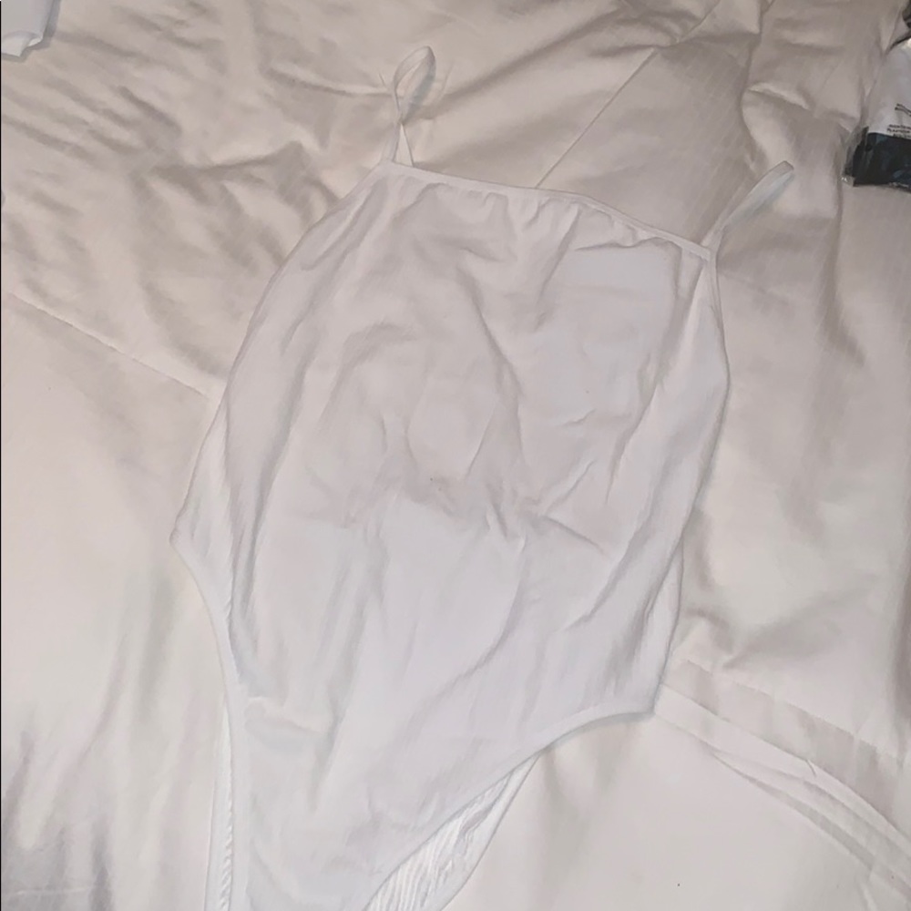 White ribbed caged back bodysuit